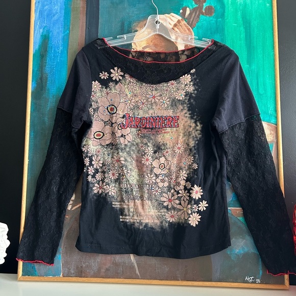 Elemente Clemente Black Y2K Embellished Floral Long Sleeve Tee Size Small - Picture 11 of 15